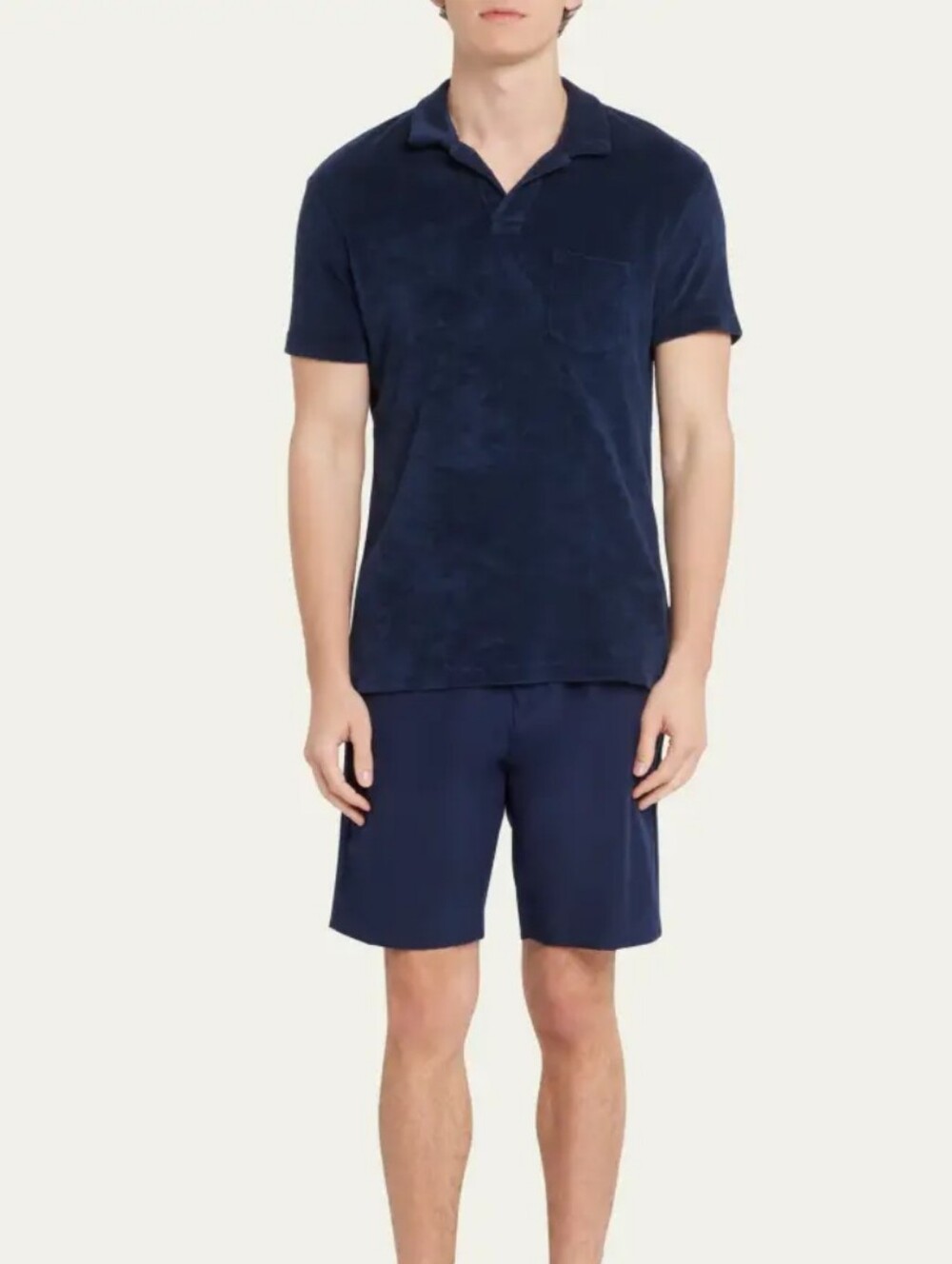 Orlebar Brown Men's Cotton Terry Polo Shirt Navy Blue Medium